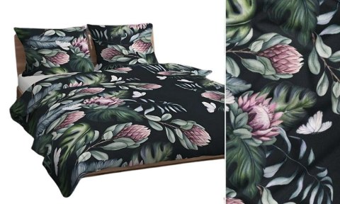 Poszewka bawełniana 50x60 czarna zielona różowa liście kwiaty 4735 B bawełna Max