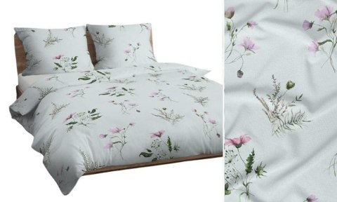 Poszewka bawełniana 50x60 miętowa zielona różowa kwiaty liście 4837 C bawełna Max