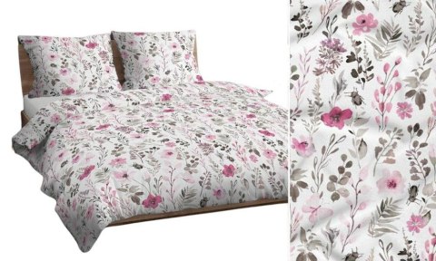 Poszewka bawełniana 70x80 biała różowa szara kwiaty liście 3460 C bawełna Max