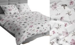 Poszewka bawełniana 70x80 biała różowa szara kwiaty liście 4892 B bawełna Max
