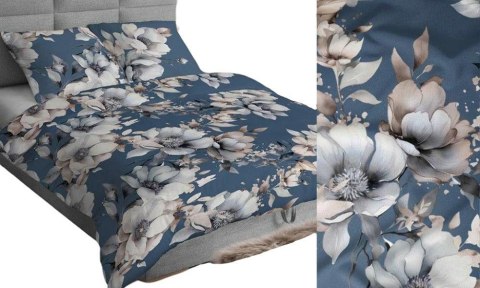 Poszewka bawełniana 70x80 niebieska ciemna szara beżowa kwiaty 4896 B bawełna Max