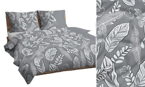 Poszewka bawełniana 70x80 szara biała liście 4834 B bawełna Max