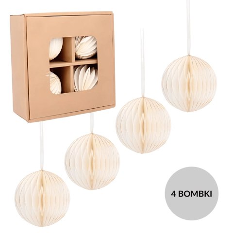 Zestaw 4 bombek papierowych składanych 7cm - śnieżna biel