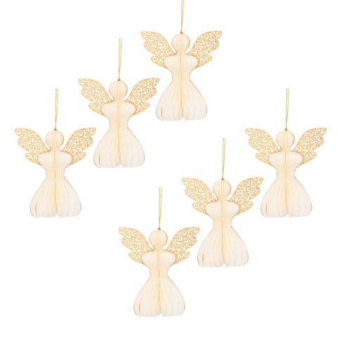 Zestaw 6 aniołków papierowych składanych 12cm - klasyczna biel