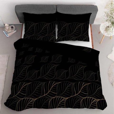Pościel satynowa 180x200 Czarna złote liście 4815 A Home Satin 58