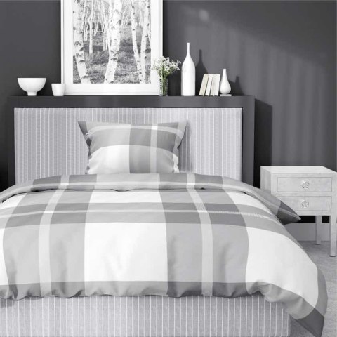 Pościel satynowa 140x200 5230 A biała szara kratka z jedną poszewką Home Satin 59