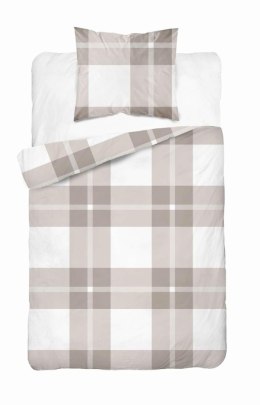 Pościel satynowa 140x200 5230 B biała beżowa kratka z jedną poszewką Home Satin 59