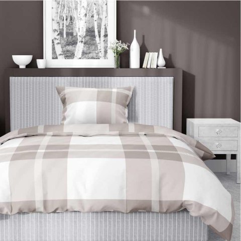 Pościel satynowa 140x200 5230 B biała beżowa kratka z jedną poszewką Home Satin 59