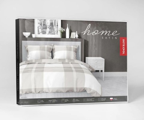 Pościel satynowa 140x200 5230 B biała beżowa kratka z jedną poszewką Home Satin 59