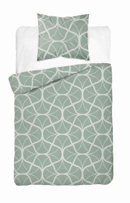 Pościel satynowa 140x200 5232 A seledynowa ciemna kremowa geometria z jedną poszewką Home Satin 59