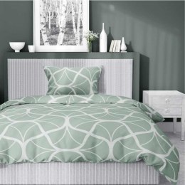 Pościel satynowa 140x200 5232 A seledynowa ciemna kremowa geometria z jedną poszewką Home Satin 59