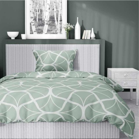 Pościel satynowa 140x200 5232 A seledynowa ciemna kremowa geometria z jedną poszewką Home Satin 59