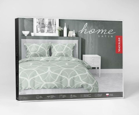 Pościel satynowa 140x200 5232 A seledynowa ciemna kremowa geometria z jedną poszewką Home Satin 59