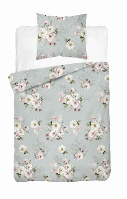 Pościel satynowa 140x200 5233 A szara biała różowa kwiaty z jedną poszewką Home Satin 59
