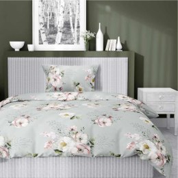 Pościel satynowa 140x200 5233 A szara biała różowa kwiaty z jedną poszewką Home Satin 59