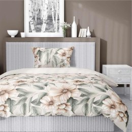 Pościel satynowa 140x200 5234 A kremowa zielona bezowa jasna kwiaty liście z jedną poszewką Home Satin 59