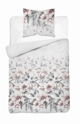Pościel satynowa 140x200 5234 B szara jasna pudrowa kwiaty liście z jedną poszewką Home Satin 59