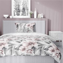 Pościel satynowa 140x200 5234 B szara jasna pudrowa kwiaty liście z jedną poszewką Home Satin 59