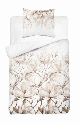 Pościel satynowa 140x200 5235 A biała kremowa beżowa jasna kwiaty z jedną poszewką Home Satin 59