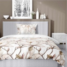 Pościel satynowa 140x200 5235 A biała kremowa beżowa jasna kwiaty z jedną poszewką Home Satin 59