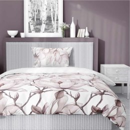 Pościel satynowa 140x200 5235 B różowa pudrowa biała kwiaty z jedną poszewką Home Satin 59