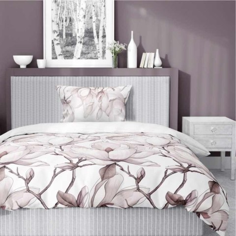 Pościel satynowa 140x200 5235 B różowa pudrowa biała kwiaty z jedną poszewką Home Satin 59