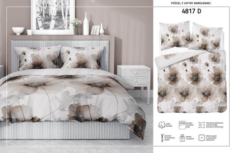 Pościel satynowa 160x200 4817 D kremowa beżowa jasna kwiaty Home Satin 59