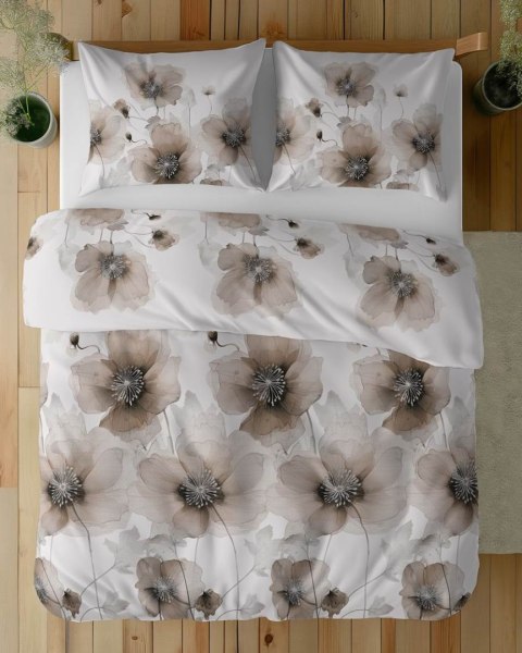 Pościel satynowa 160x200 4817 D kremowa beżowa jasna kwiaty Home Satin 59