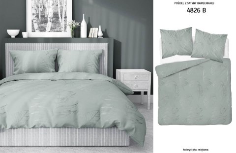 Pościel satynowa 160x200 4826 B seledynowa ciemna liście Home Satin 59