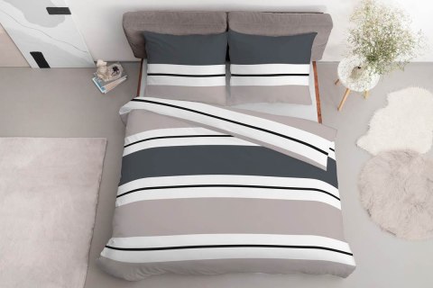 Pościel satynowa 160x200 5219 A biała grafitowa beżowa paski Home Satin 59