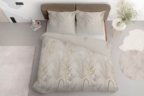 Pościel satynowa 160x200 5224 A kremowa szara liście łodygi Home Satin 59