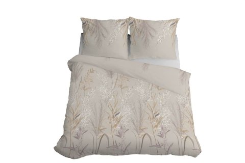 Pościel satynowa 160x200 5224 A kremowa szara liście łodygi Home Satin 59