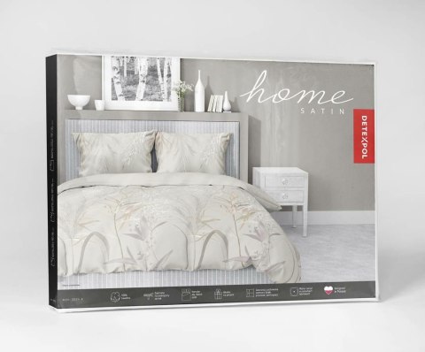 Pościel satynowa 160x200 5224 A kremowa szara liście łodygi Home Satin 59