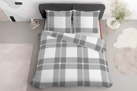 Pościel satynowa 160x200 5230 A biała szara kratka Home Satin 59