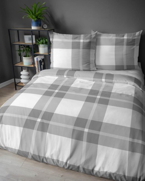 Pościel satynowa 160x200 5230 A biała szara kratka Home Satin 59