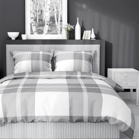 Pościel satynowa 160x200 5230 A biała szara kratka Home Satin 59