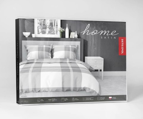 Pościel satynowa 160x200 5230 A biała szara kratka Home Satin 59
