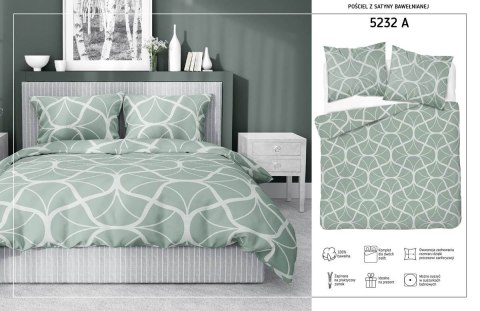 Pościel satynowa 160x200 5232 A seledynowa ciemna kremowa geometria Home Satin 59