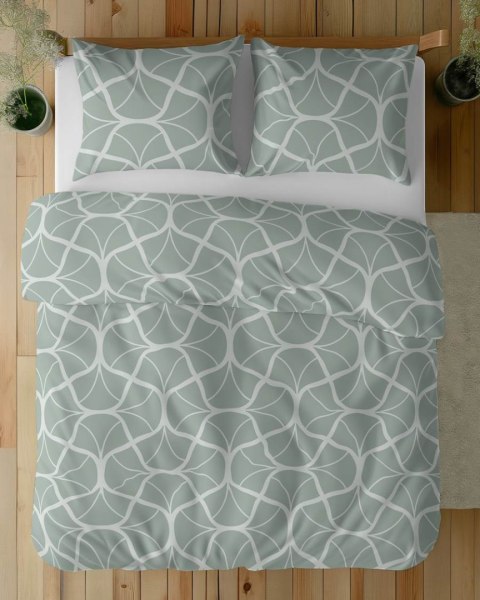 Pościel satynowa 160x200 5232 A seledynowa ciemna kremowa geometria Home Satin 59