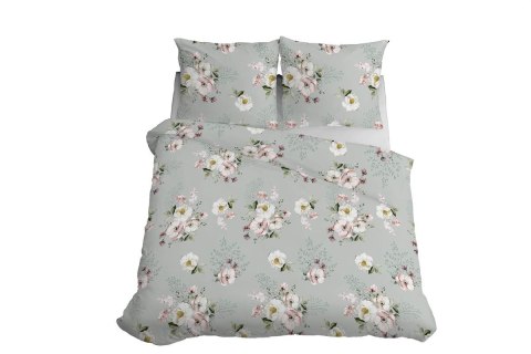 Pościel satynowa 160x200 5233 A szara biała różowa kwiaty Home Satin 59