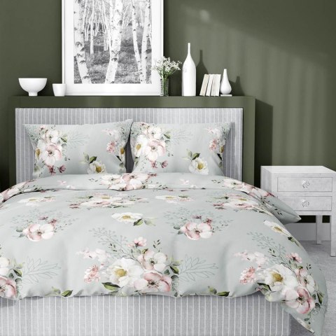 Pościel satynowa 160x200 5233 A szara biała różowa kwiaty Home Satin 59