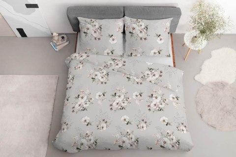 Pościel satynowa 160x200 5233 B beżowa cappuccino biała pudrowa kwiaty Home Satin 59