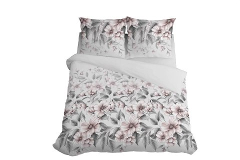 Pościel satynowa 160x200 5234 B szara jasna pudrowa kwiaty liście Home Satin 59