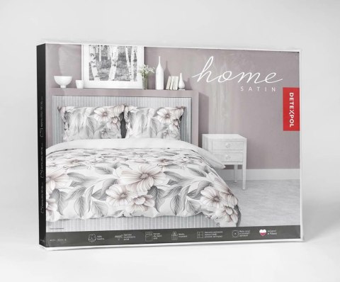 Pościel satynowa 160x200 5234 B szara jasna pudrowa kwiaty liście Home Satin 59