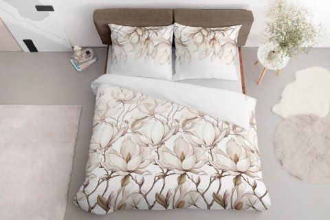 Pościel satynowa 160x200 5235 A biała kremowa beżowa jasna kwiaty Home Satin 59