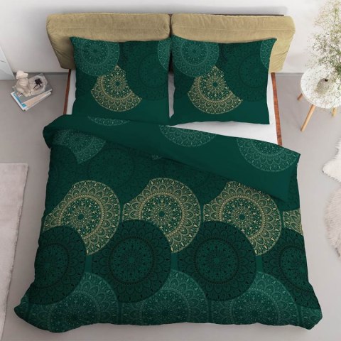 Pościel satynowa 180x200 4824 A zielona butelkowa złota geometria Home Satin 59