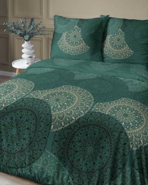 Pościel satynowa 180x200 4824 A zielona butelkowa złota geometria Home Satin 59
