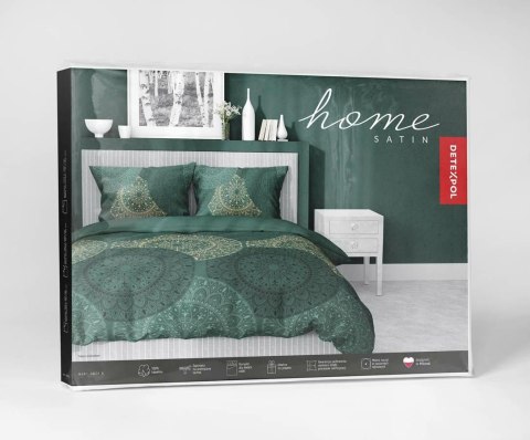 Pościel satynowa 180x200 4824 A zielona butelkowa złota geometria Home Satin 59