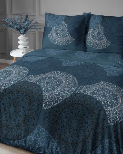 Pościel satynowa 180x200 4824 B granatowa niebieska biała geometria Home Satin 59