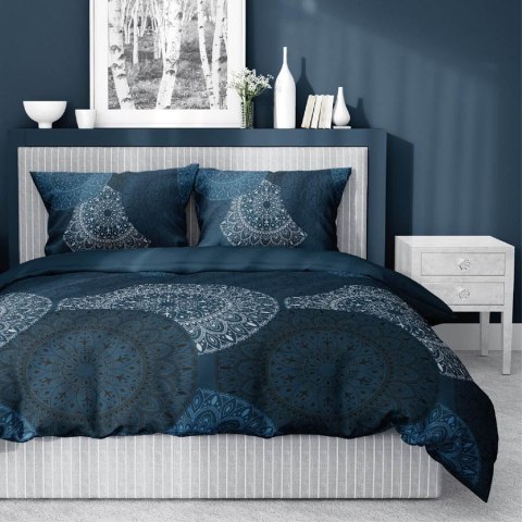 Pościel satynowa 180x200 4824 B granatowa niebieska biała geometria Home Satin 59